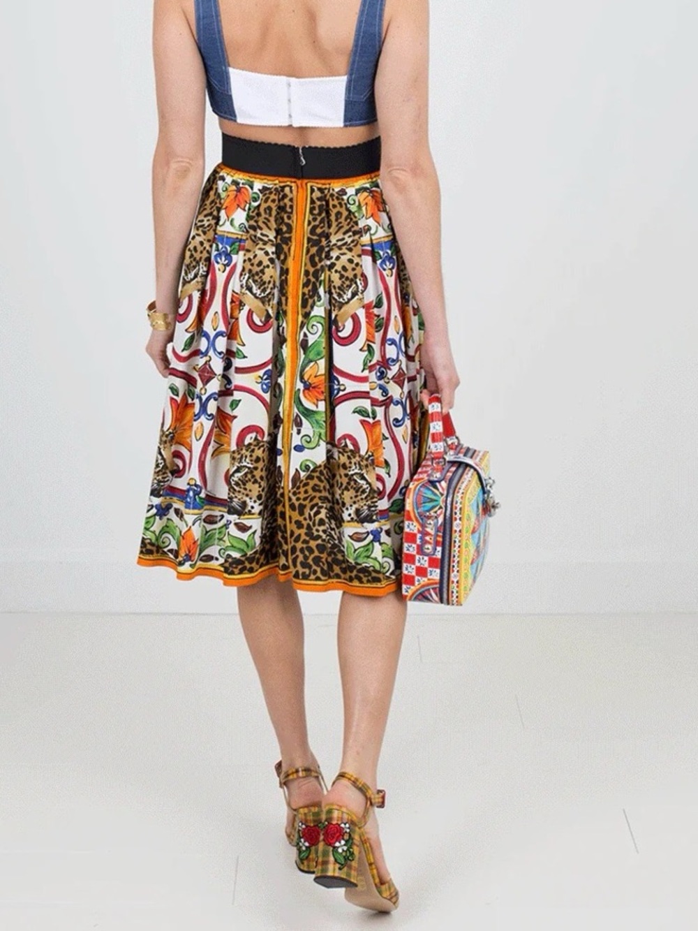 Dolce & Gabbana White Multicolor Baroque and Leopard Midi Skirt Size 40 - Picture 2 of 5